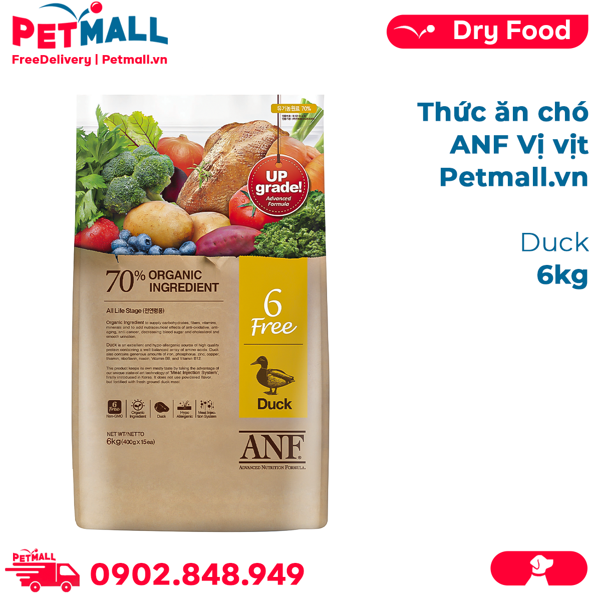 Thức ăn chó ANF 6Free Duck 6kg - Vị thịt Vịt Petmall