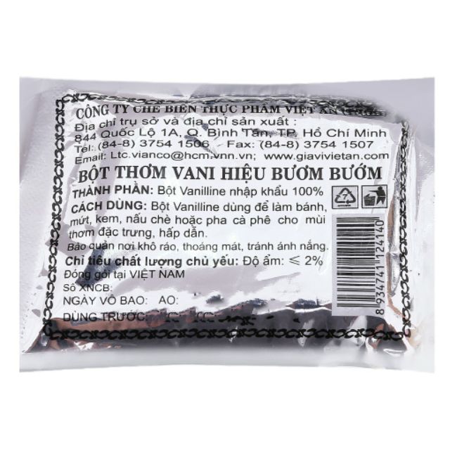 BỘT THƠM VANI NGUYÊN CHẤT HIỆU CON BƯỚM { 10 ống/hộp}