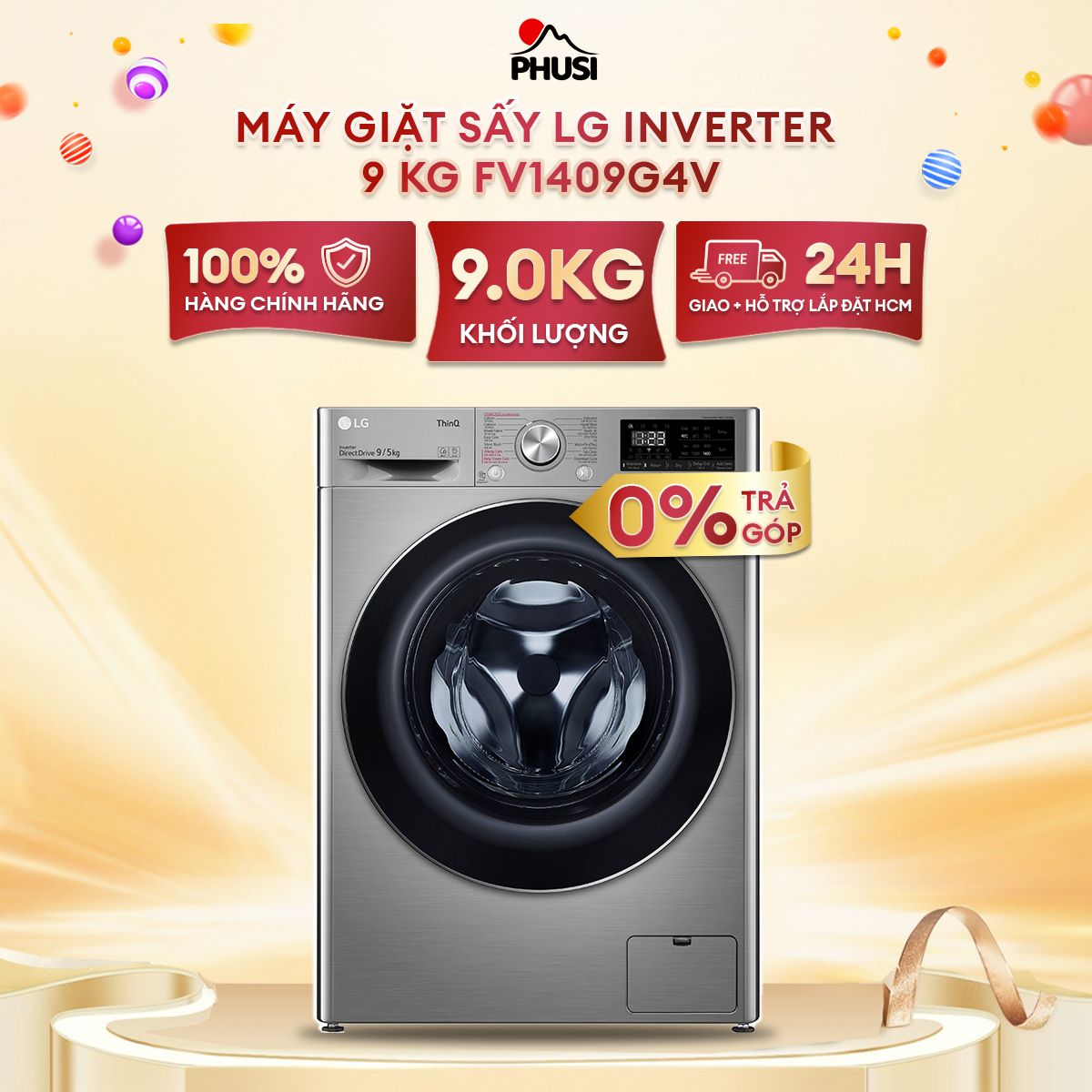[TRẢ GÓP 0%] Máy giặt sấy LG Inverter 9 kg FV1409G4V - Mẫu 2020 - BẢO HÀNH 2 NĂM