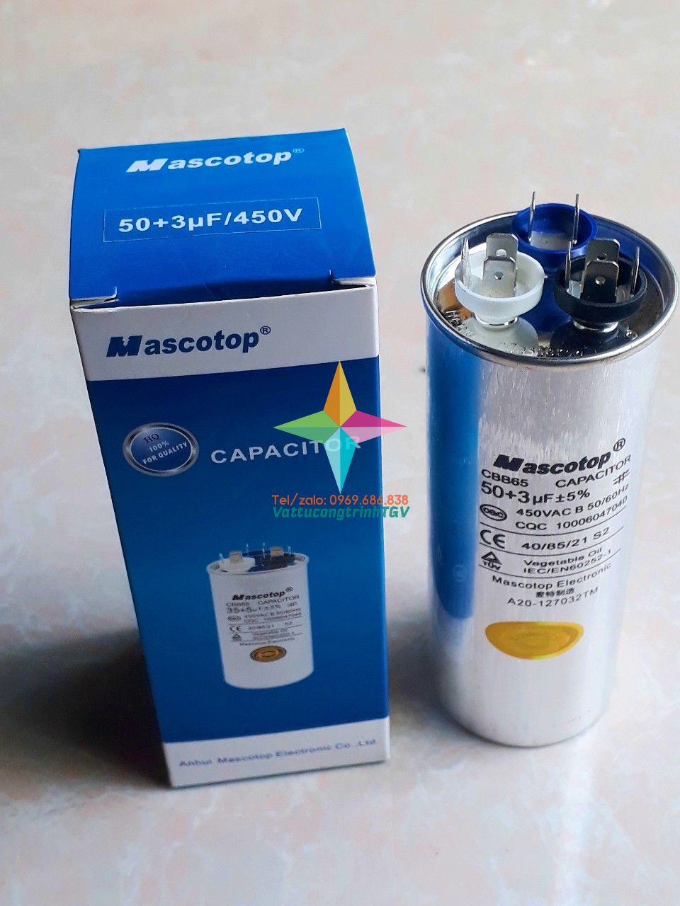 Tụ điều hòa MASCOTOP kiểu CBB65 loại 50uF+5% - Tụ 2 chân/ 3 chân