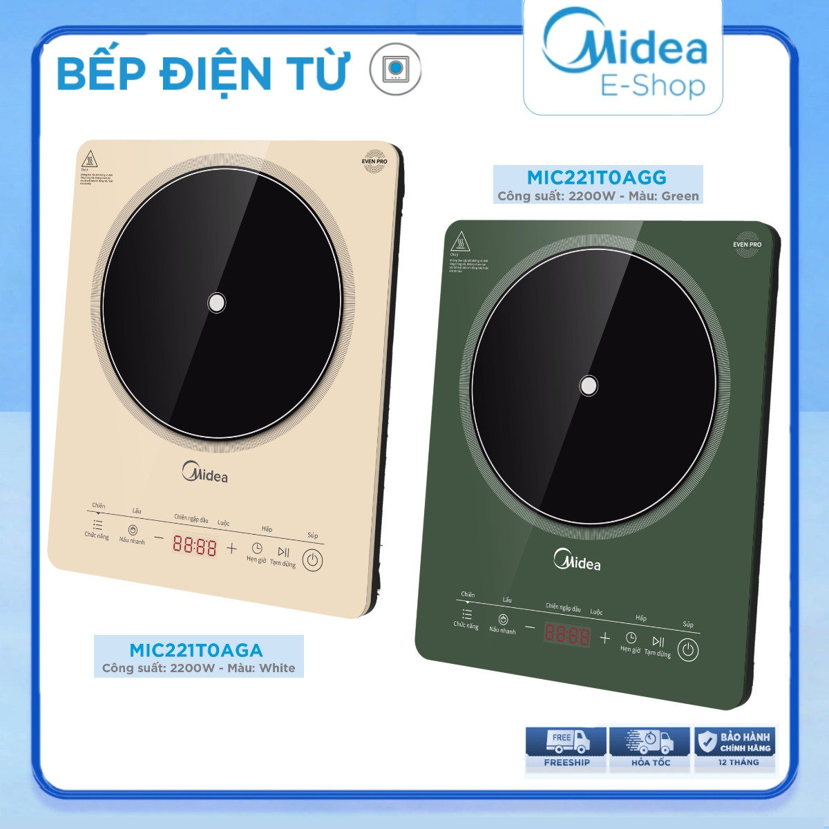 Bếp Từ Đơn Midea MIC221T (Bếp Điện Từ Công suất 2200W, Có Chức Năng Sôi Liu Riu)
