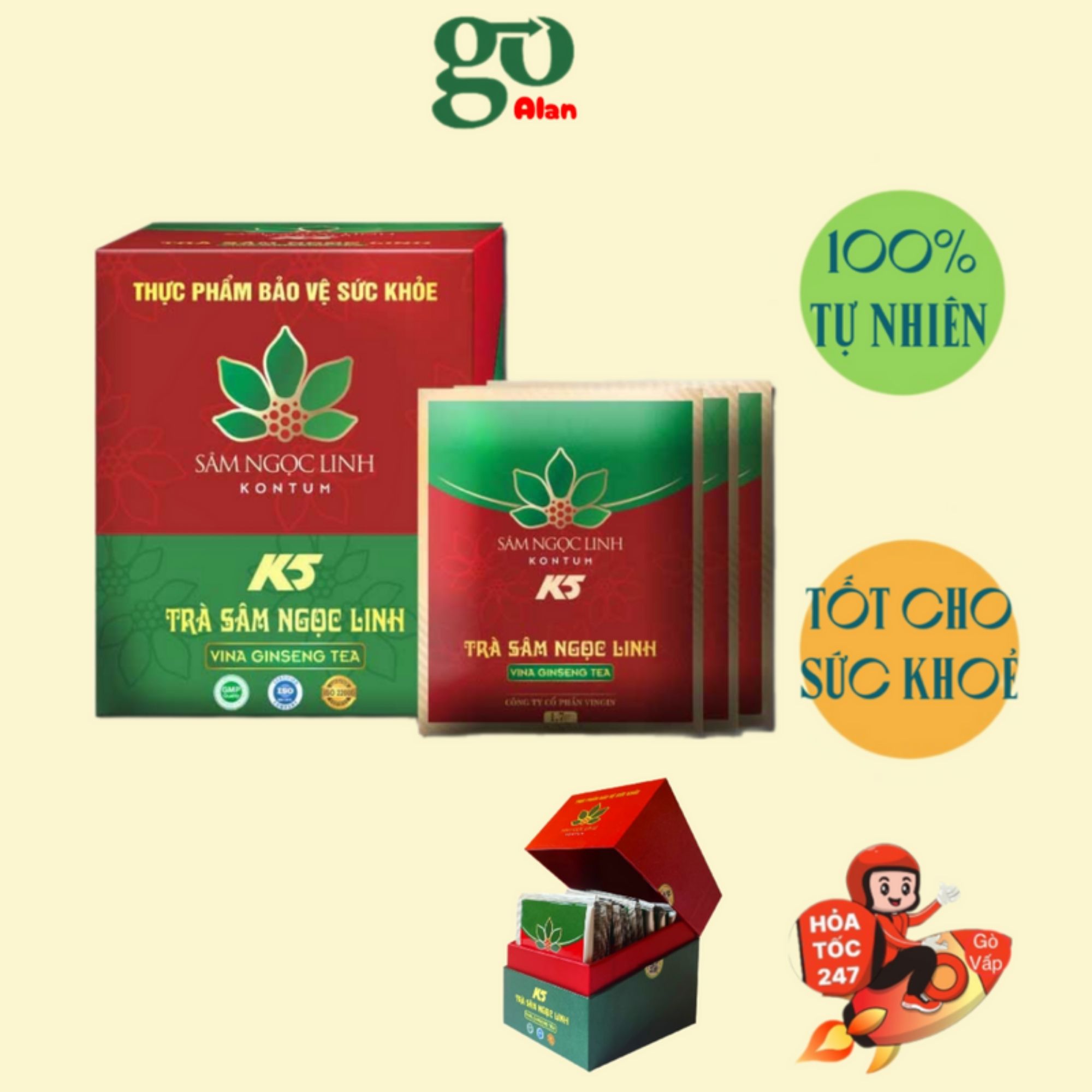 [CHÍNH HÃNG] Trà Sâm Ngọc Linh Kon Tum K5 (Hộp 20 gói)