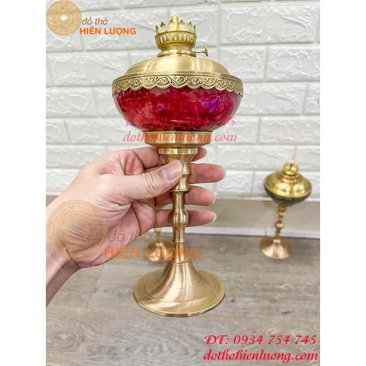 Đèn dầu bằng đồng thờ cúng bọc đá Cao 40cm cả bóng (1 cái) (Tặng 1 bóng và 1 cổ đèn sơ cua)