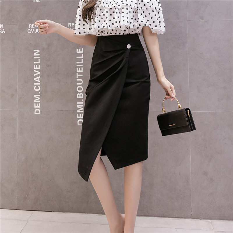 Chân váy bút chì đắp tà xếp 1 cúc dài 68cm