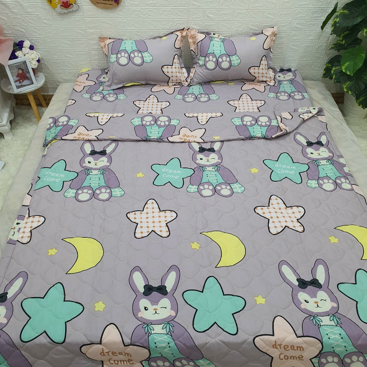 Bộ Chăn Ga Gối Cotton Poly - Thỏ Tím ( 3 Món , 4 Món , 5 Món ) Tiệm Nhà Cá