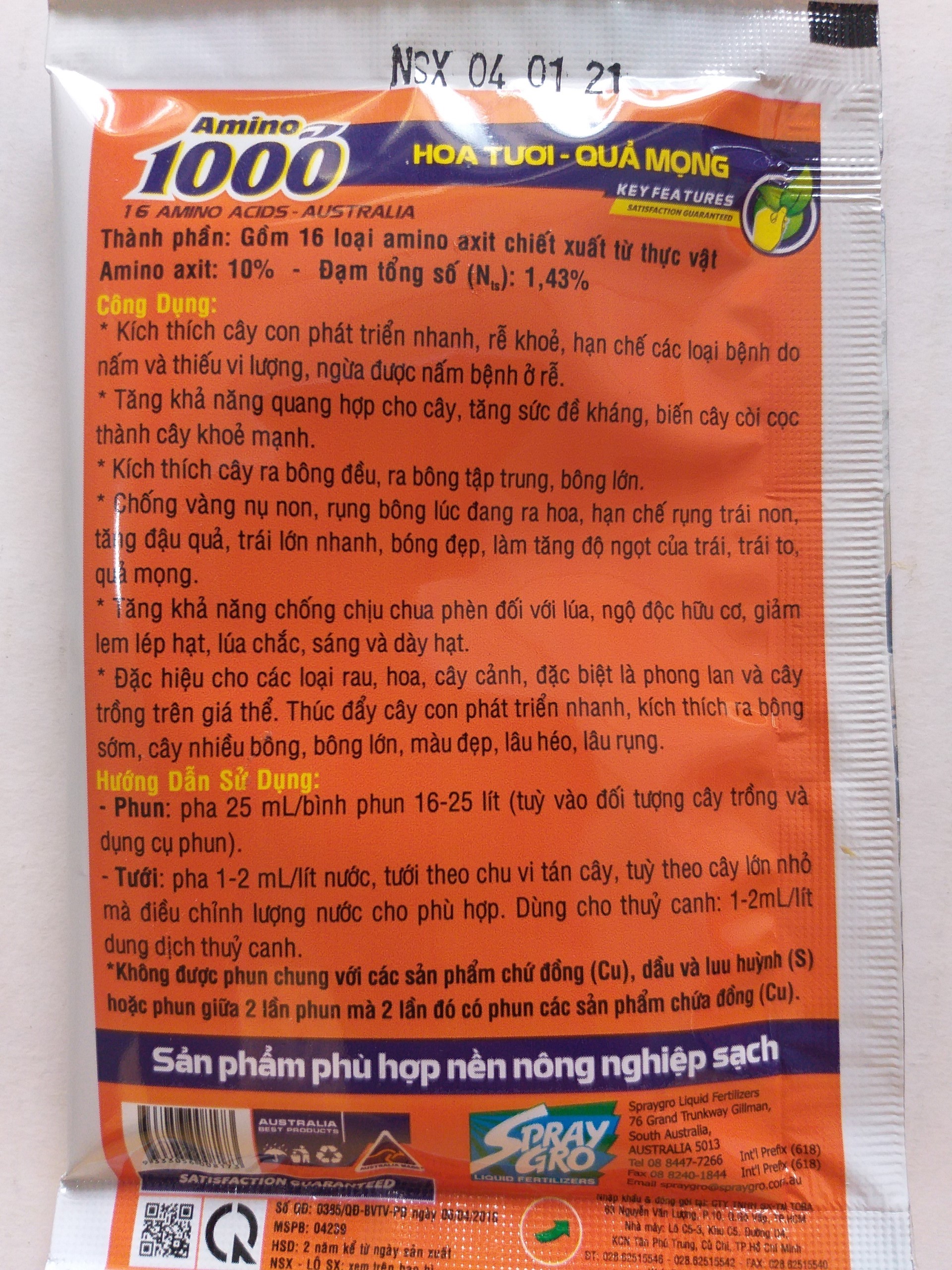 Phân bón lá sinh học Amino 1000 - 25ml