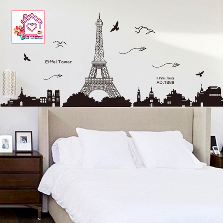 Decal dán tường Eiffel tower KK049 trang trí tường phòng khách phòng ngủ - Sticker - Miếng dán tường - Hình dán