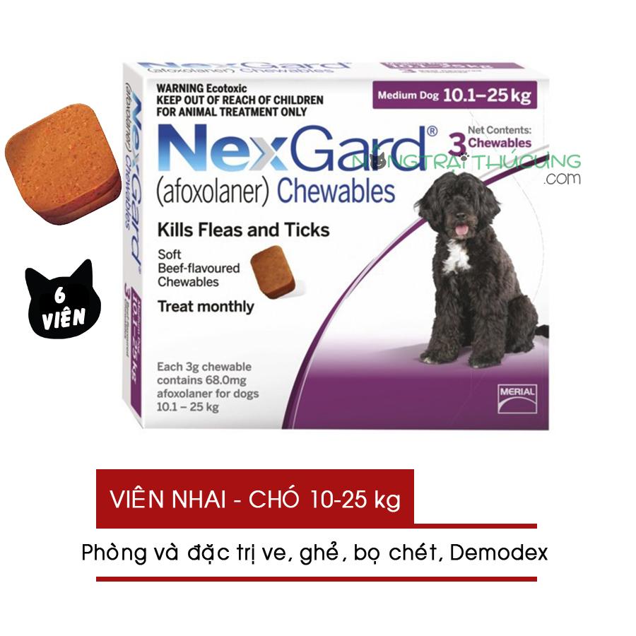Viên nhai NexGard (01 Hộp) Viêm Da Ve Ghẻ Bọ Chét Trên Chó (10-25kg) - [Nông Trại Thú Cưng]