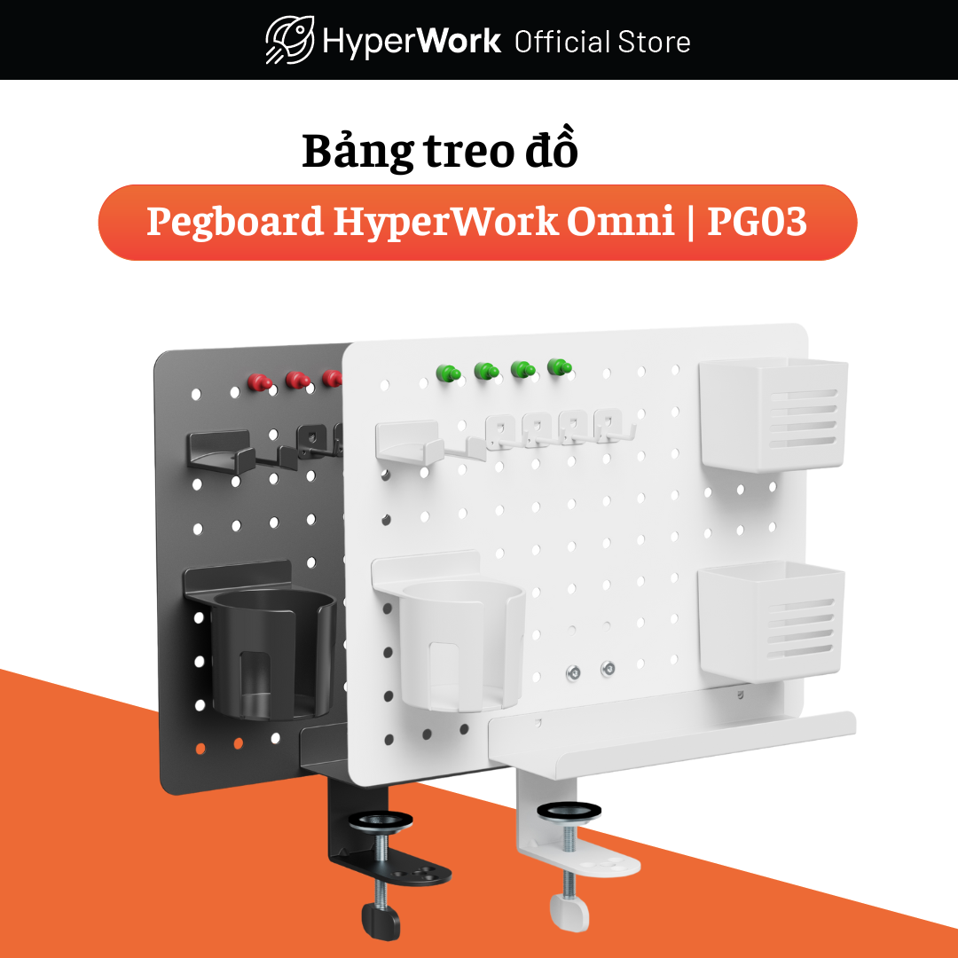 Bảng treo đồ HyperWork Omni Board PG03 xoay 360 độ + Kẹp Bàn (HyperWork Pegboard PG03)