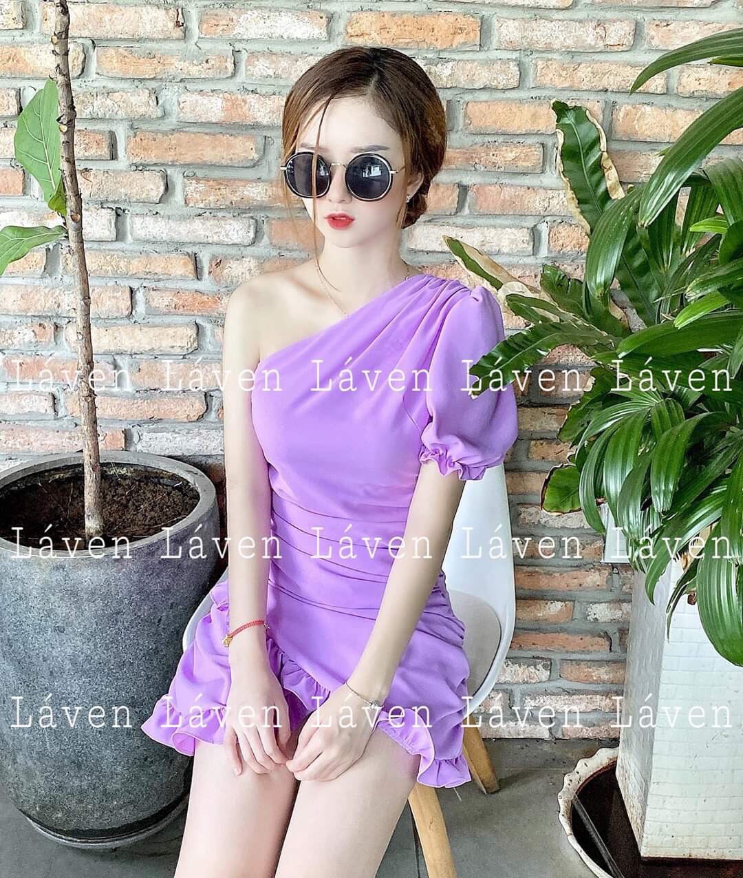 Đầm umi lệch vai