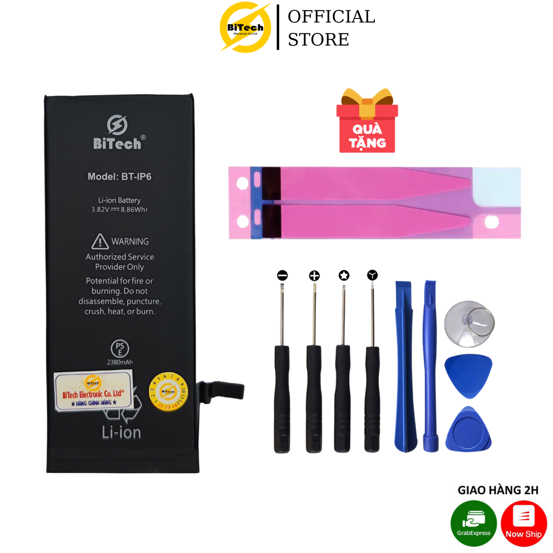 Pin điện thoại dung lượng cao BITECH BT-6G ( dung lượng 2380 mAh )(Tặng bộ vít mở + Seal dán pin)