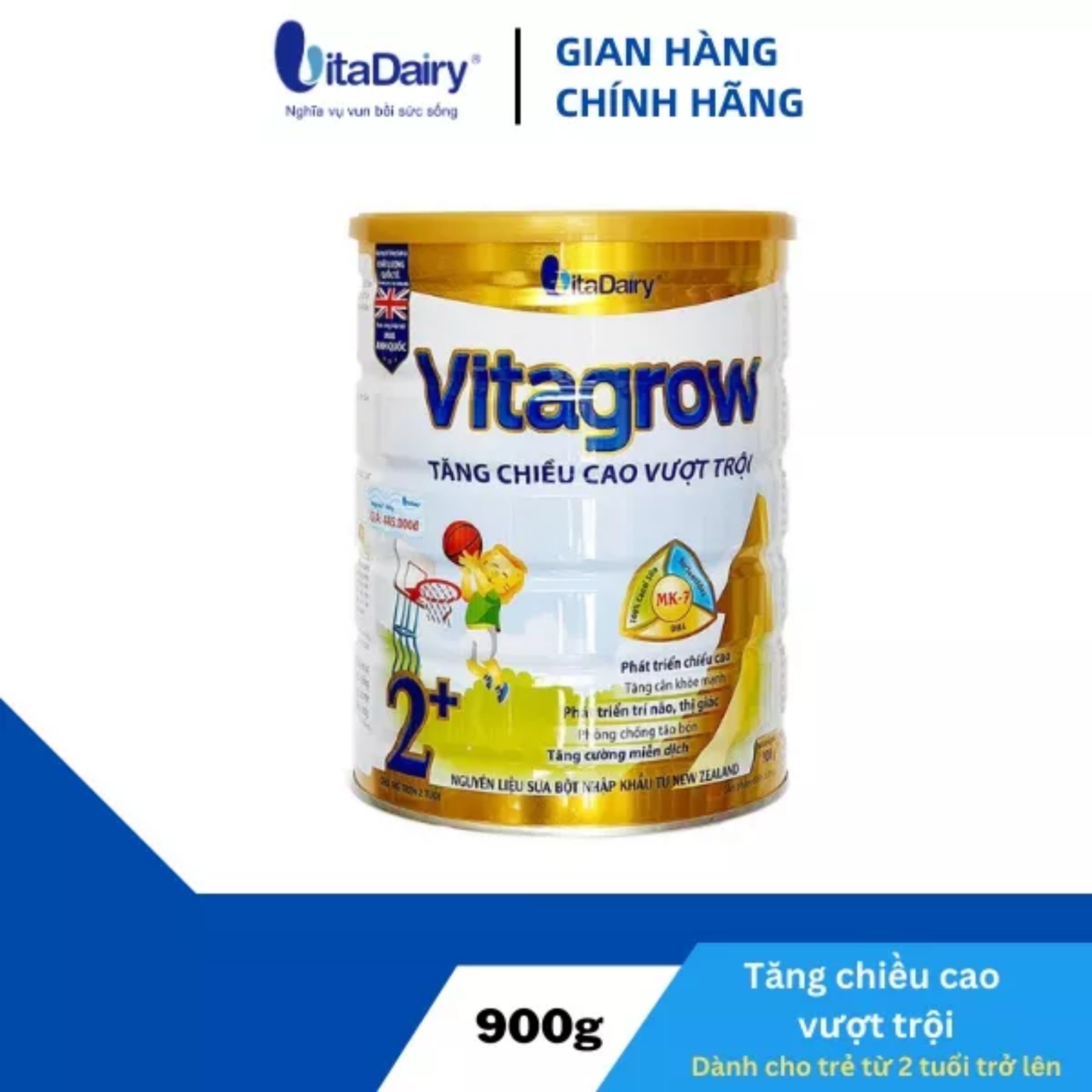 (HSD T10-2027) (Có Tích Xu) Sữa Bột VitaDairy Giúp Tăng Chiều Cao Vita Grow 3+  900g.