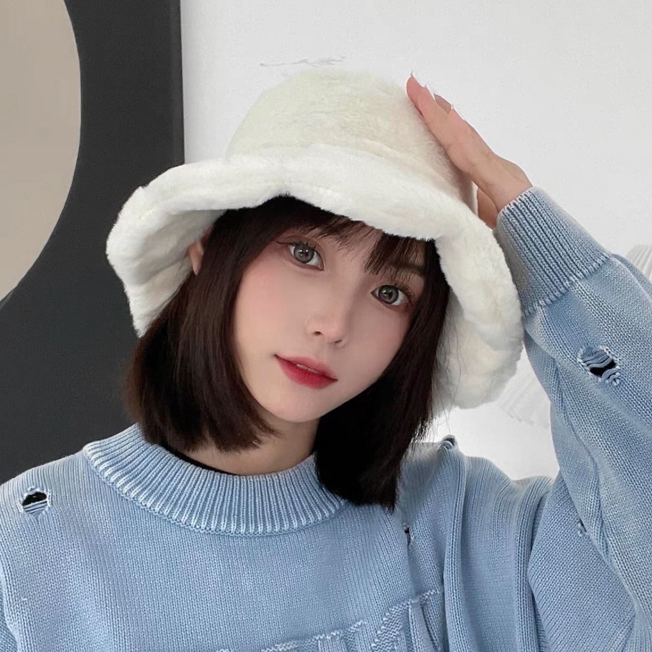 Hat brim feather flower-shaped quality thick warm lovely-100style