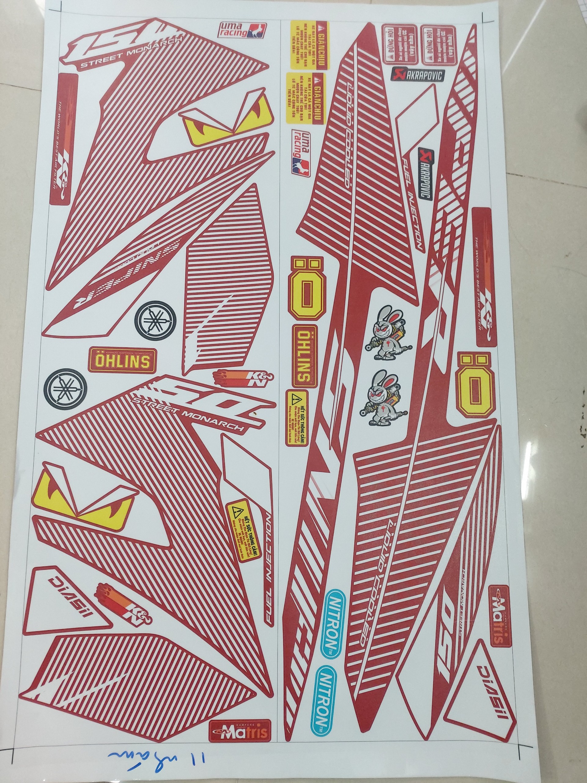 Tem exciter 150 snip sọc tặng kèm logo