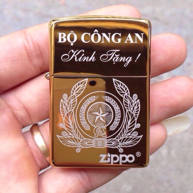 [HCM]Zippo Khắc Laze Logo Bộ Công - An Vàng