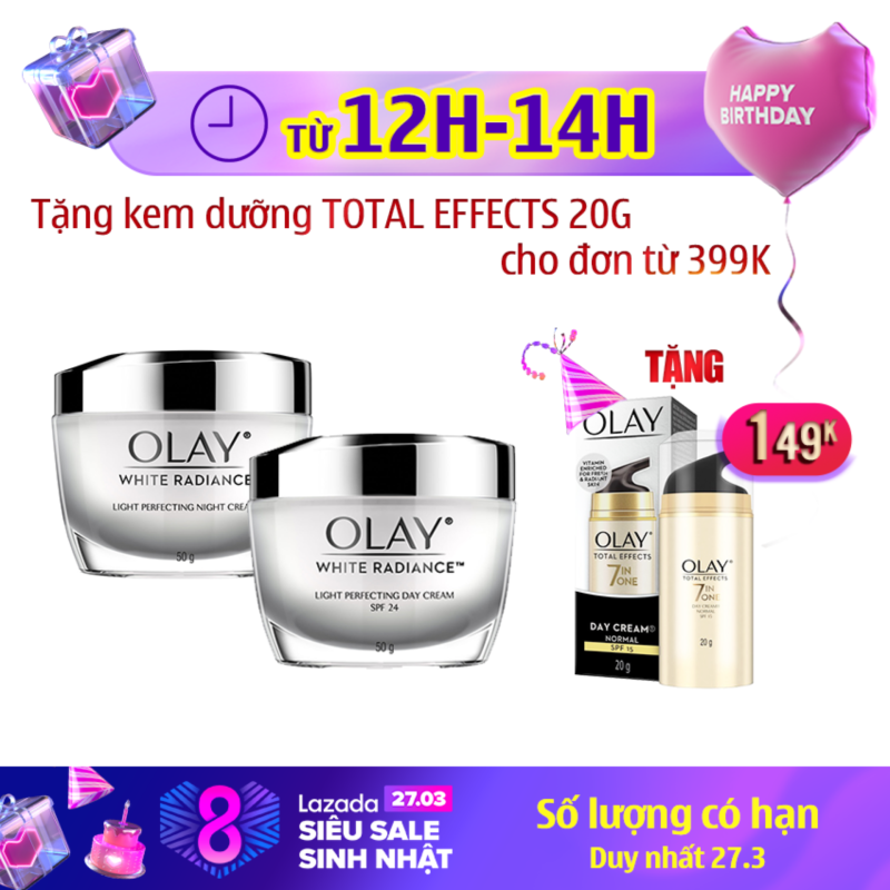 Bộ 2 sản phẩm dưỡng trắng da ngày và đêm Olay White Radiance Light Perfecting