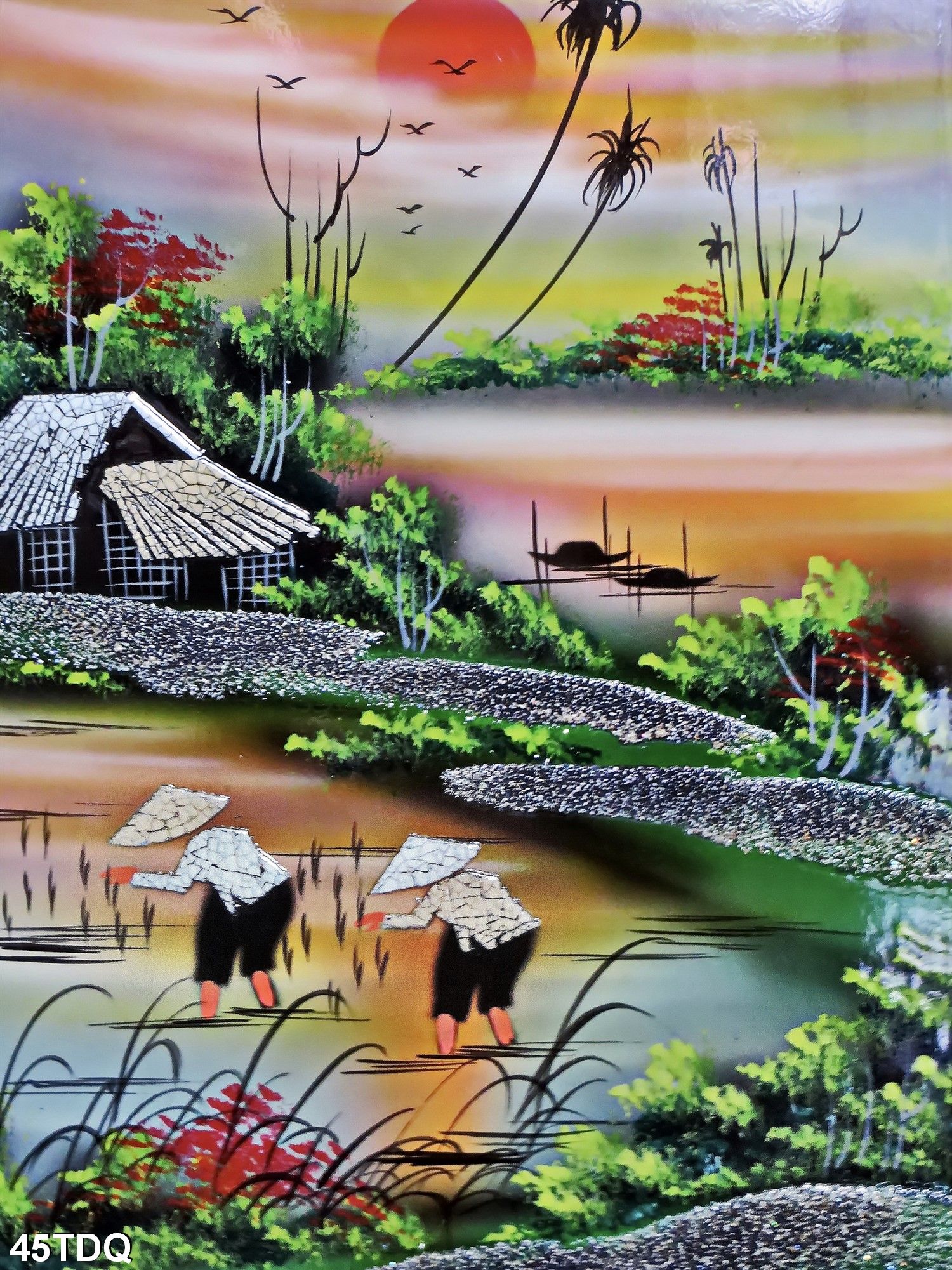 TRANH DÁN TƯỜNG PHONG CẢNH LÀNG QUÊ VIỆT NAM GIẢ SƠN DẦU, TRANH ĐỒNG QUÊ , TRANH QUÊ HƯƠNG, THÔN XÓM