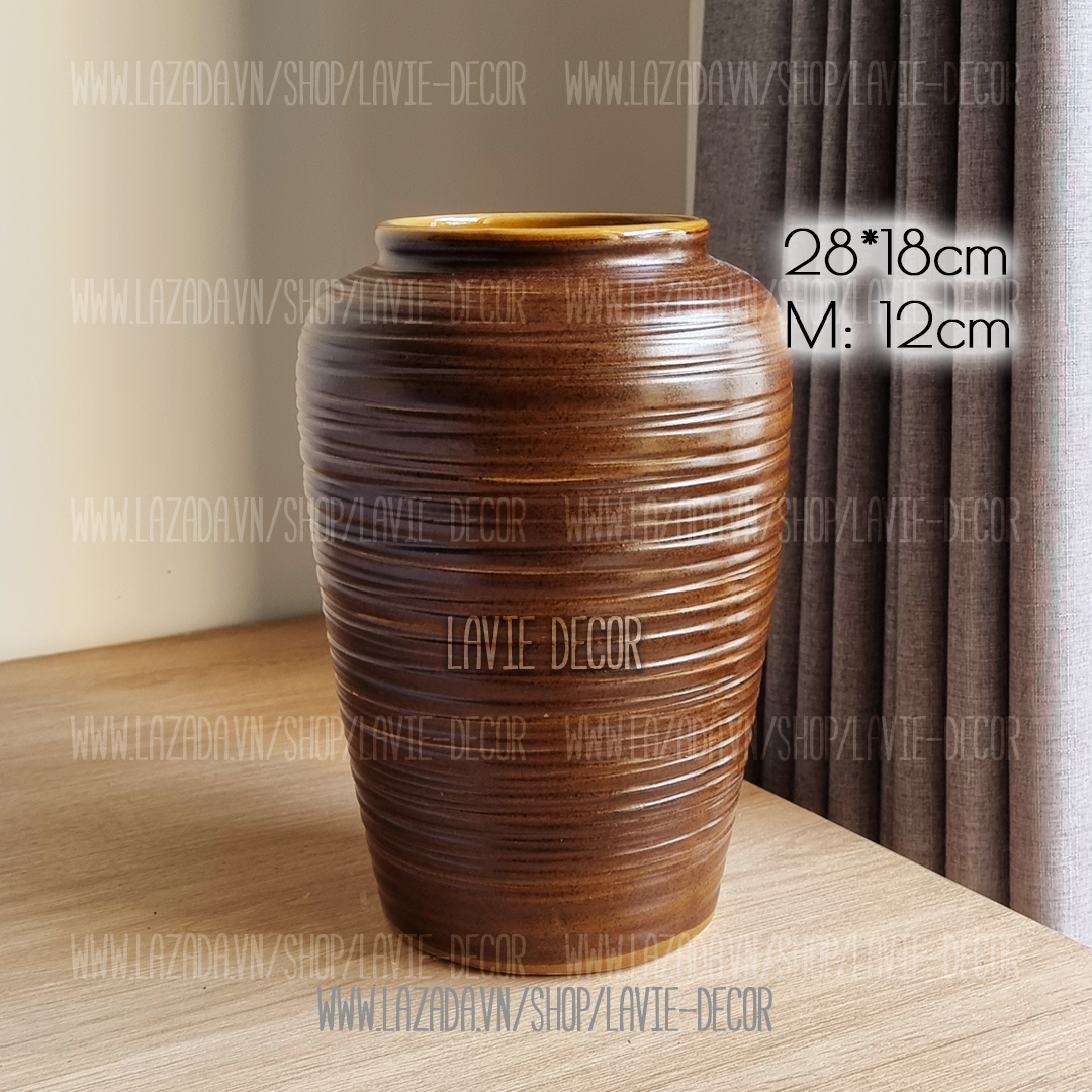 Lọ hoa gốm sứ men nâu mộc Bát Tràng
