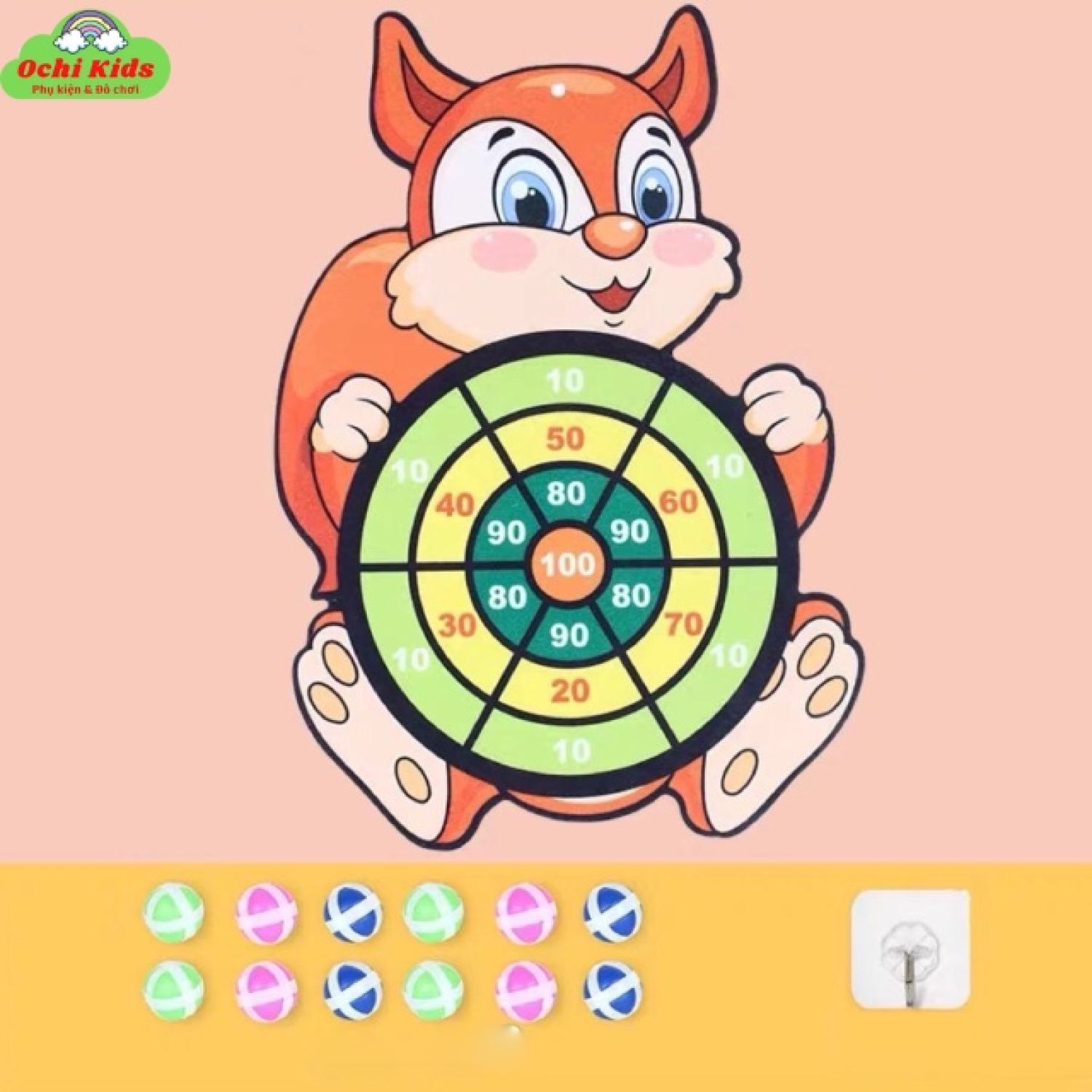 Bảng phi tiêu bóng dính hình thú dán tường, trò chơi phi tiêu ném bóng an toàn cho bé.