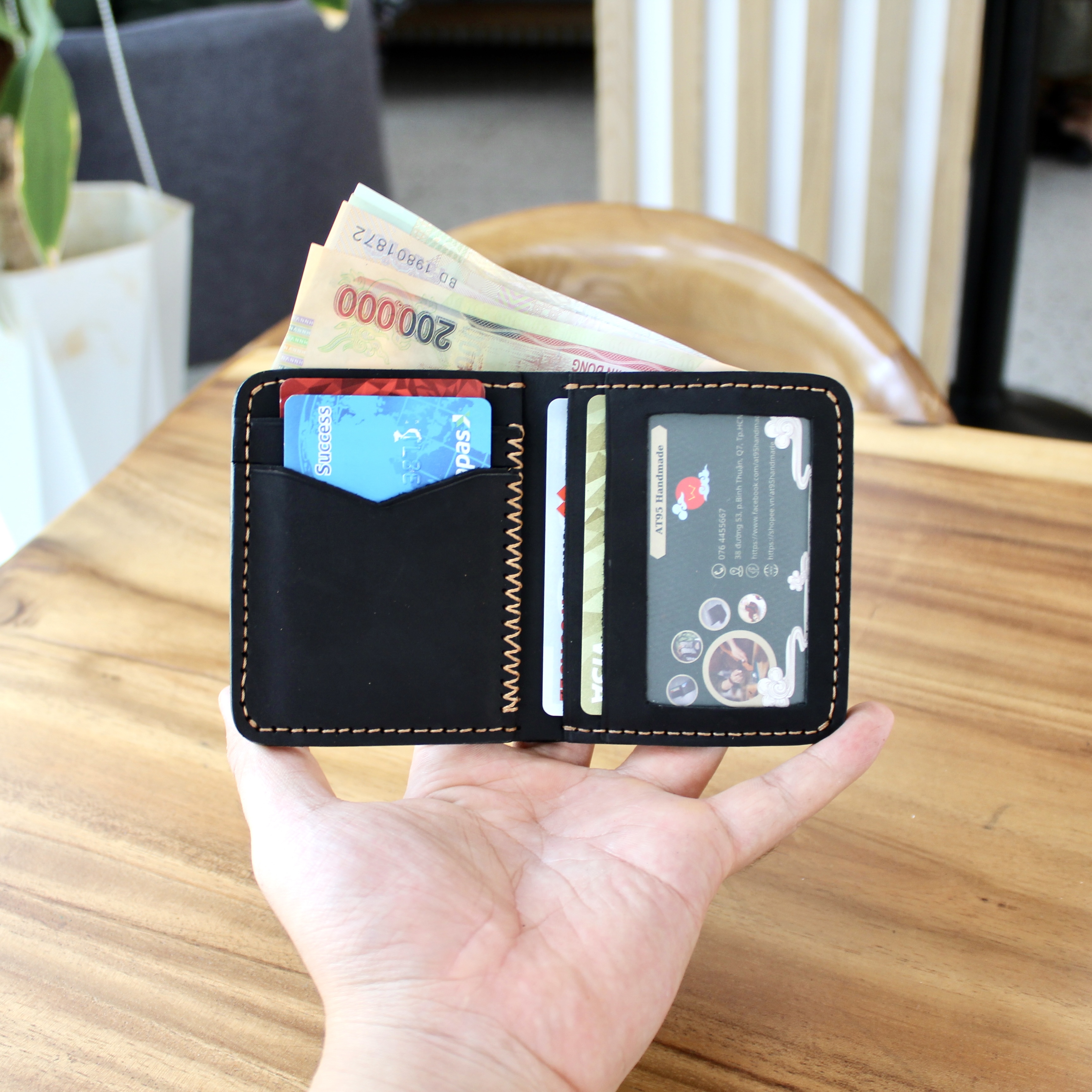 Ví Đứng Louis Mini Nhỏ Gọn Da Bò Thật Hàng Thủ Công