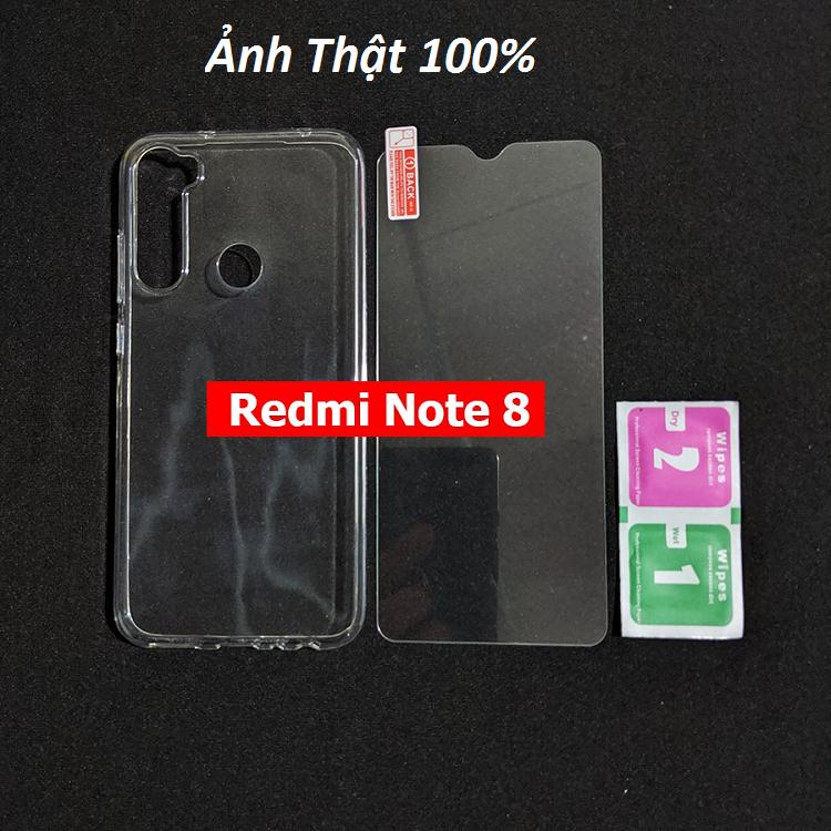 Bộ ốp lưng dẻo kính cường lực Trong Suốt Xiaomi Redmi Note 8 tặng Phụ Kiện Dán Tại Nhà
