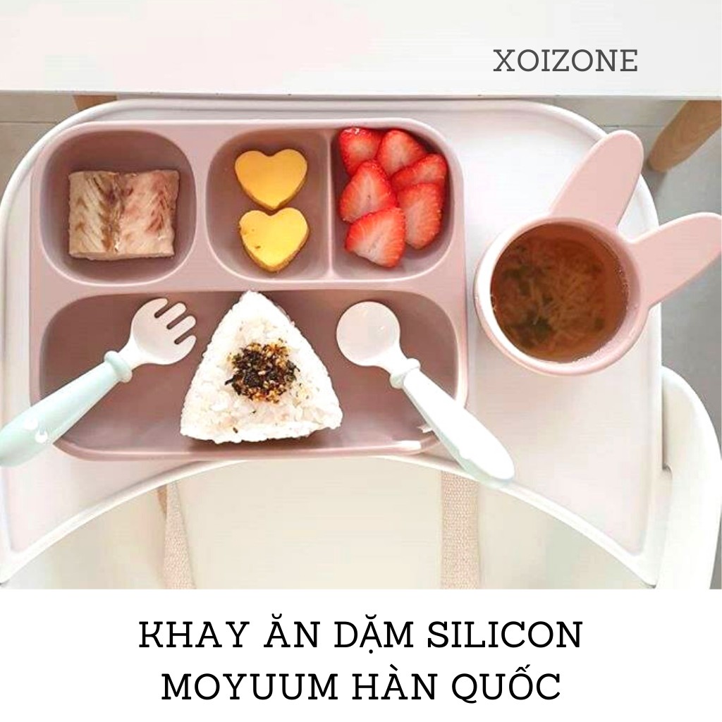 (Kèm Nắp) Khay Ăn Dặm Silicon Moyuum Hàn Quốc Đế Hít
