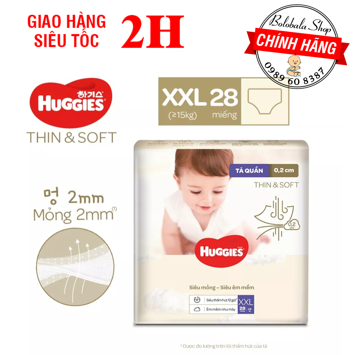 Tã quần Huggies L44/ XXL28 siêu mỏng siêu mềm