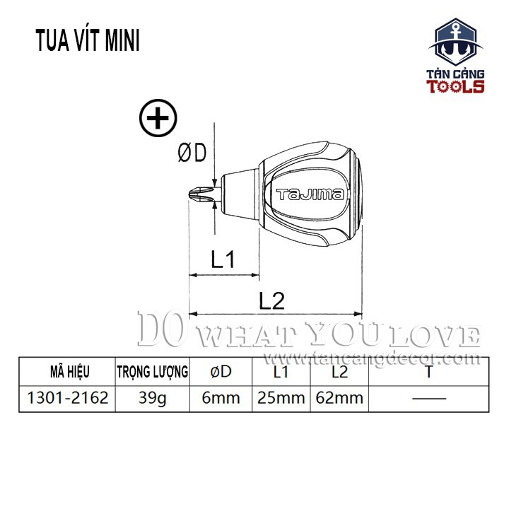Tuốc Vít Mini Đầu 4 Cạnh PH2 62 mm Tajima 1302 - 2161