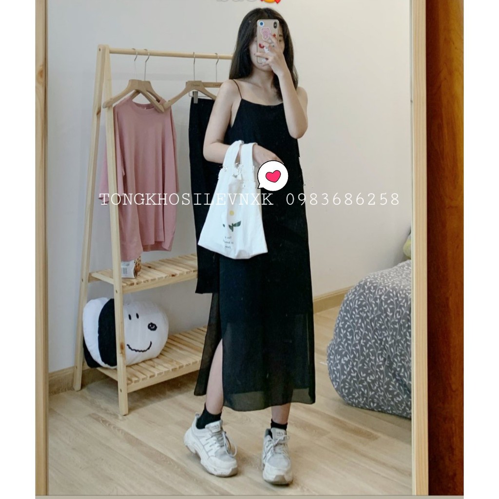 Đầm Maxi Nữ 🌻 Váy Dài 2 Dây Form Xoè Đen Đan Lưng Vải Mát Rượi | Shopee  Việt Nam