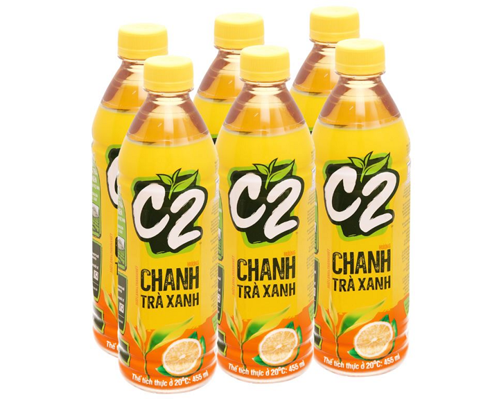 Thùng 24 chai trà xanh C2 hương chanh 455ml / Lốc 6 chai trà xanh C2 hương chanh 455ml