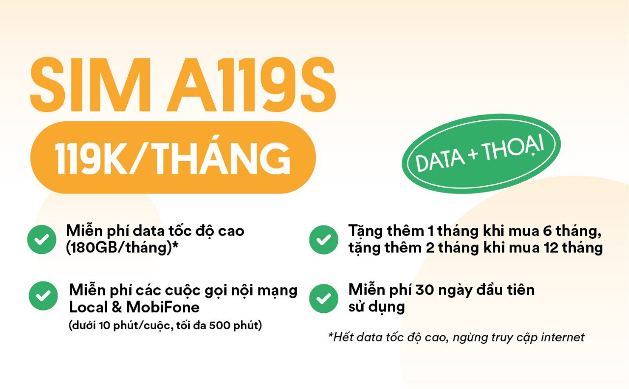 (Tự Chọn Số) Sim Mobifone Local A119S A79S A89E - MAX DATA. Miễn Phí tháng đầu  .CHƯA KÍCH HOẠT