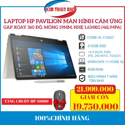 [TẶNG CHUỘT HP] Máy tính xách tay Laptop HP Pavilion X360 14-DY0076TU i5-1135G7/8GB/512GB (46L94PA) (Chính hãng)