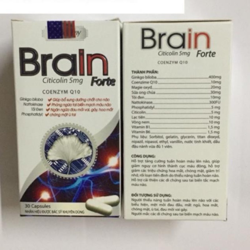 Brain Forte Giúp bổ sung dưỡng chất cho não, phòng ngừa tai biến, chóng mặt ù tai Lọ 30 viên