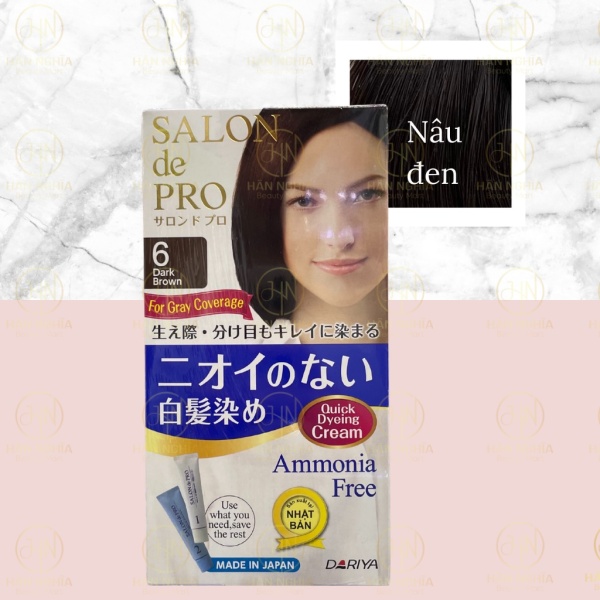 [HÀNG CÔNG TY CHÍNH HÃNG] Thuốc nhuộm tóc phủ bạc Nhật Bản Salon De Pro - màu số 6 (Nâu Đen) dụng cụ làm tóc