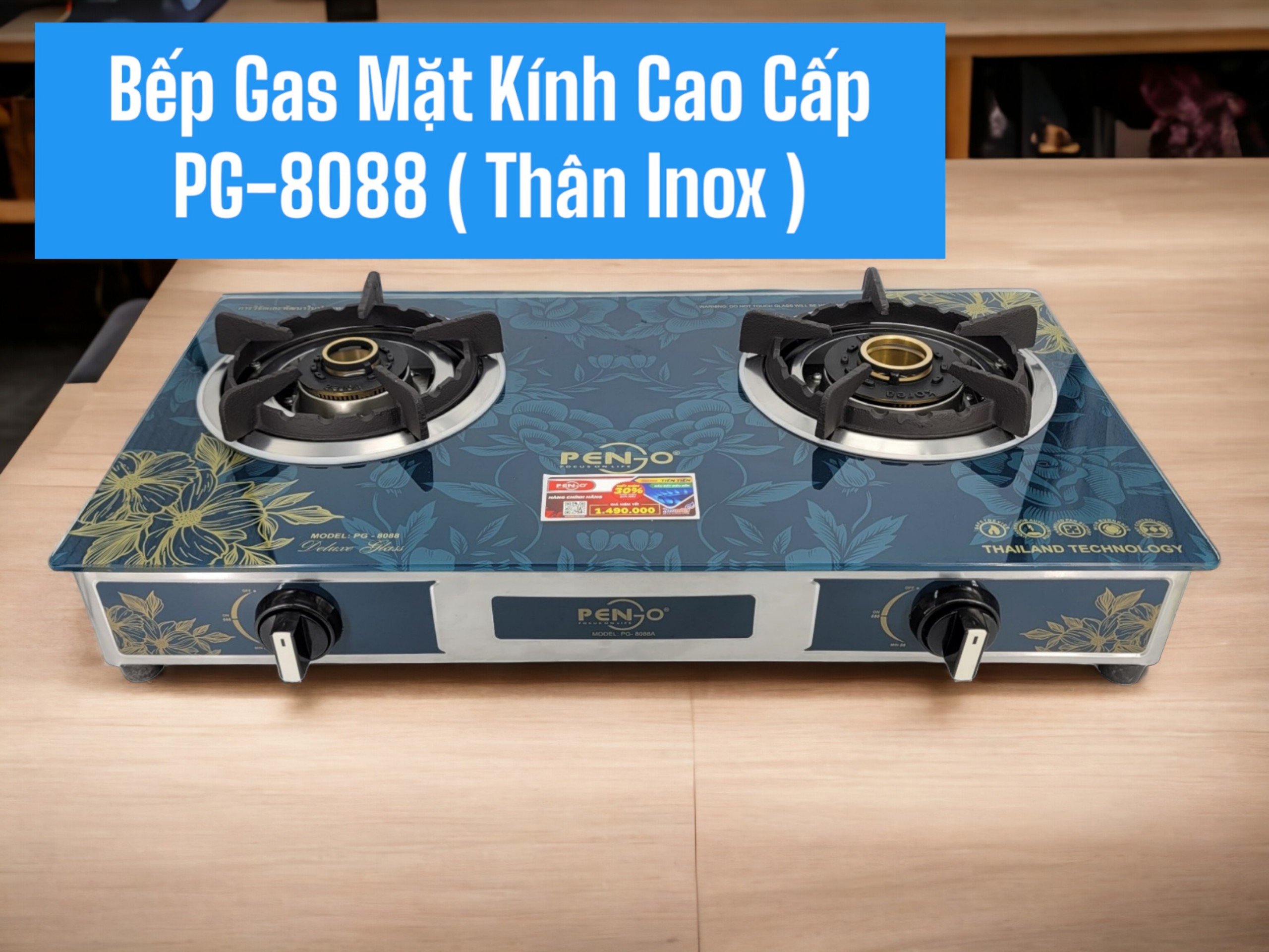 Bếp gas đôi INOX thân cao PENGO PG-8088B