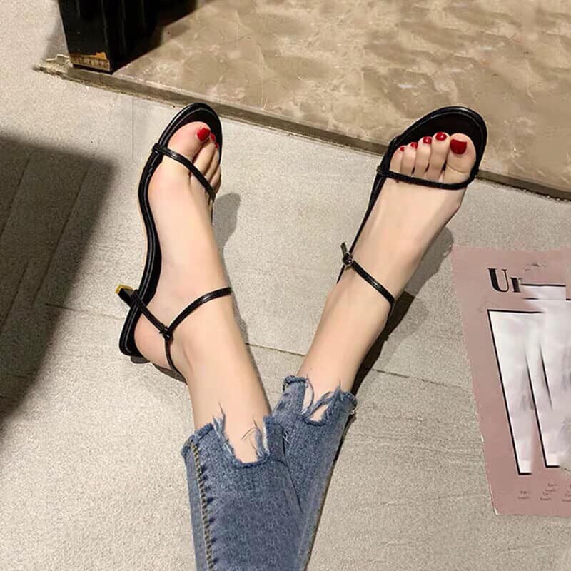 Giày sandal 5p quai ngang mảnh phối dọc dài