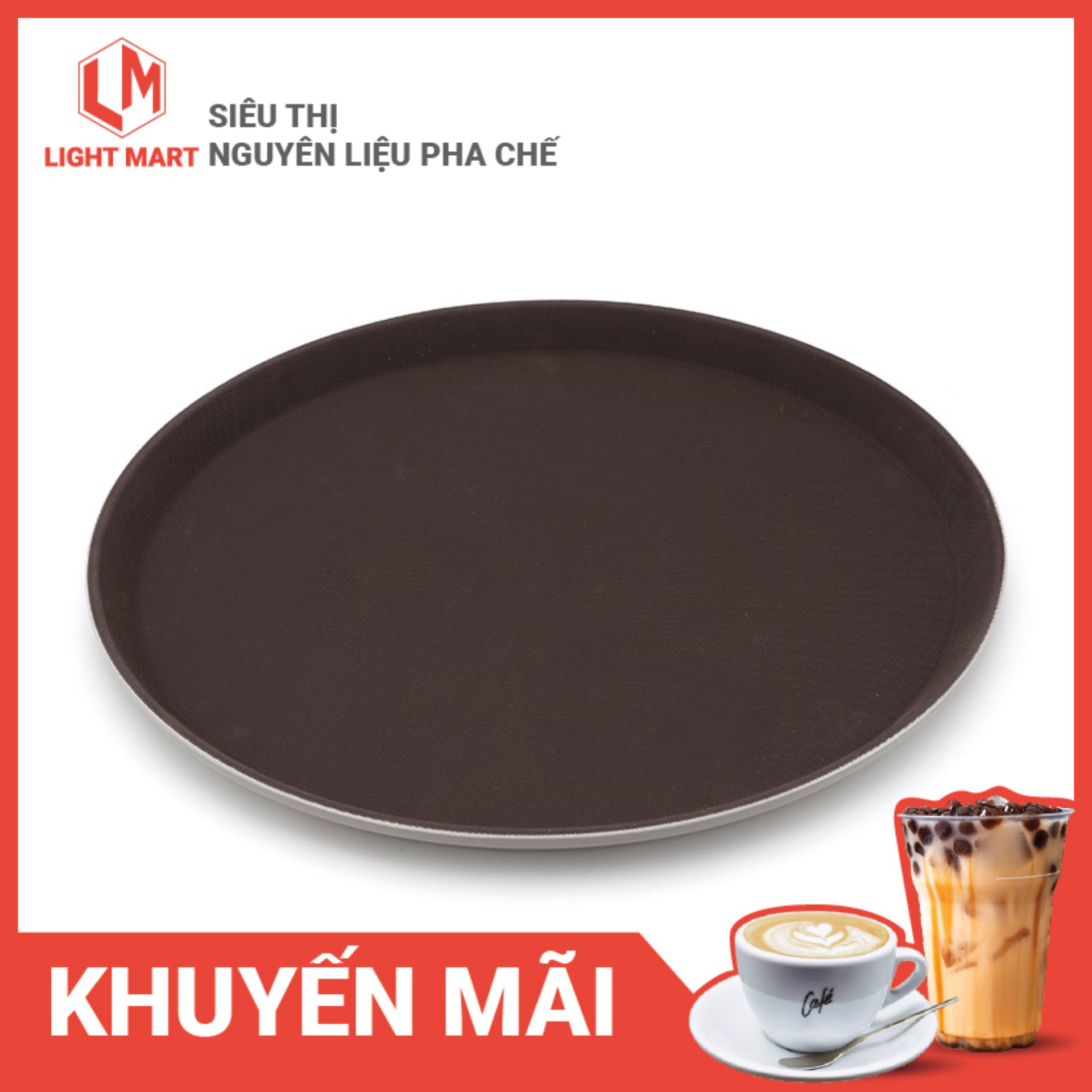 Khay, mâm tròn đen phục vụ chống trượt - Light Mart