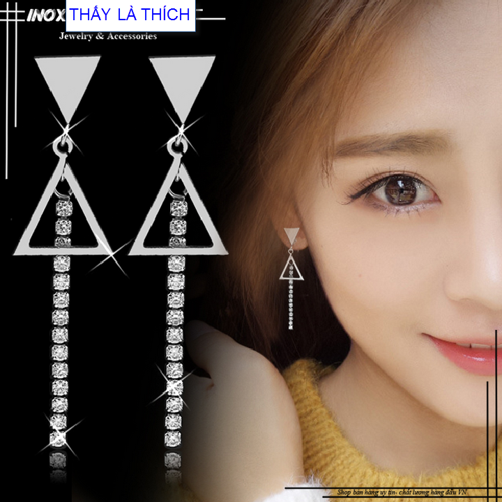 Bông tai dài bông tai dài đẹp bông tai dài đính đá - Cam kết 1 đổi 1 nếu đen và gỉ sét