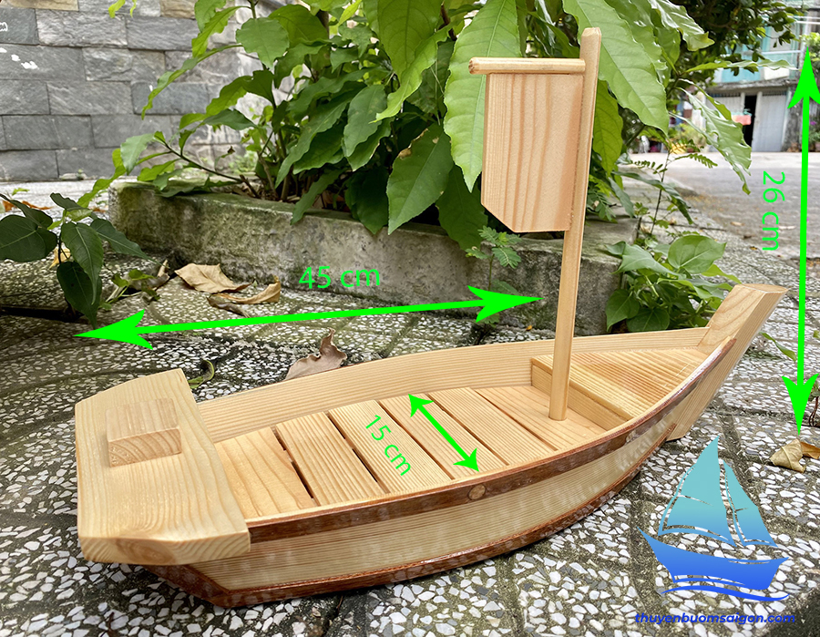 Thuyền gỗ sushi sashimi 45cm trang trí decor BBQ, Buffet
