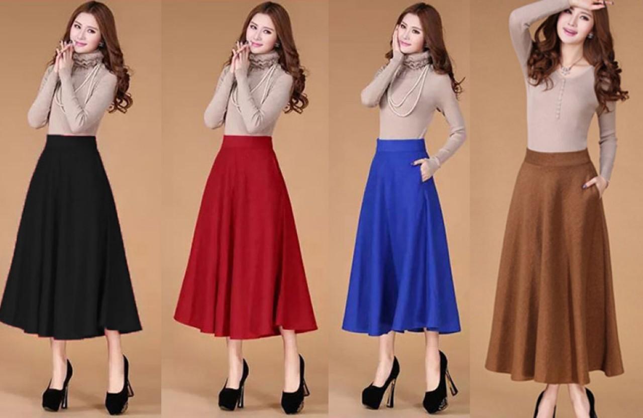 CHÂN VÁY XÒE TIỂU THƯ DÁNG DÀI||CHÂN VÁY DÀI