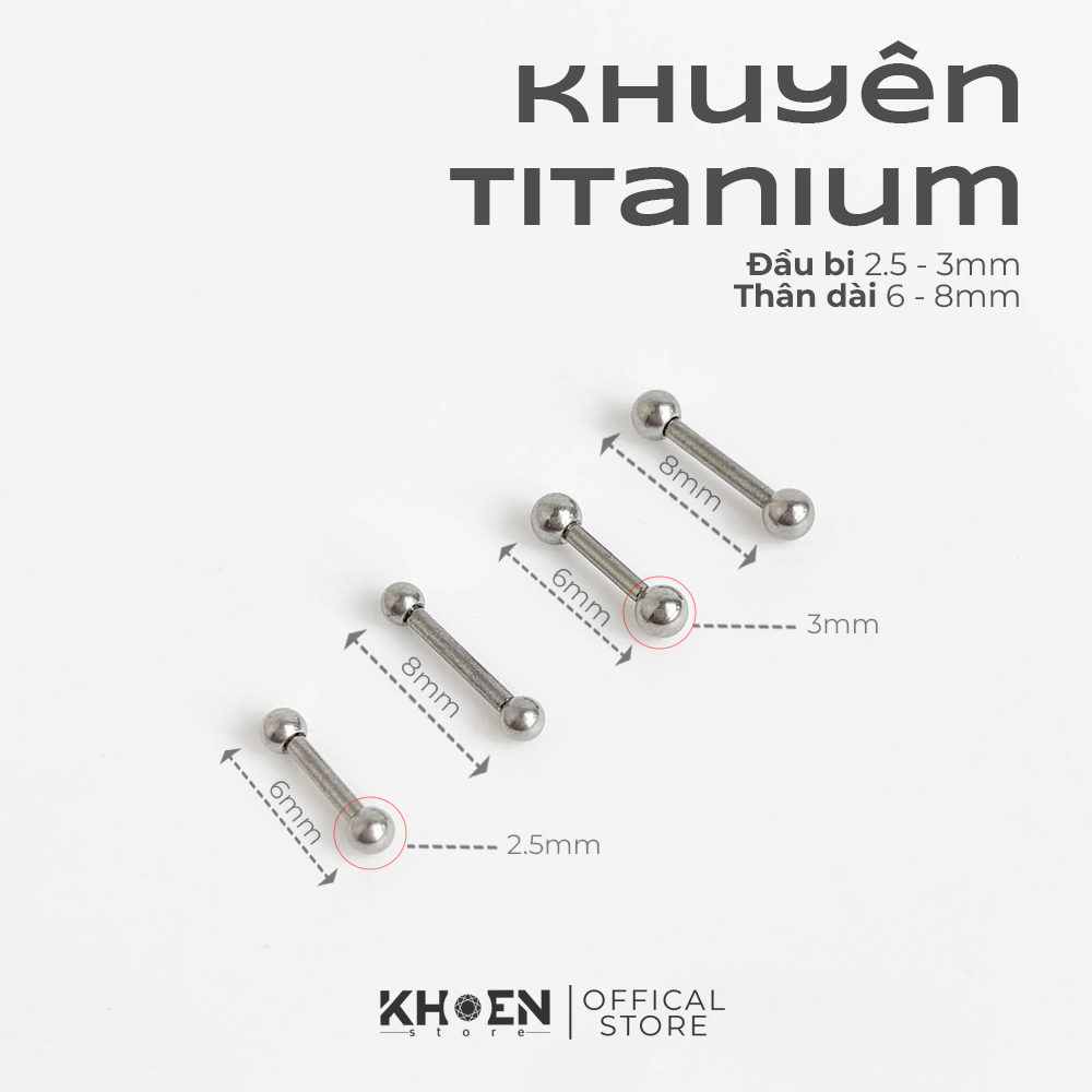 (1 chiếc) Khuyên bi 2 đầu - Titanium - Khoen Store