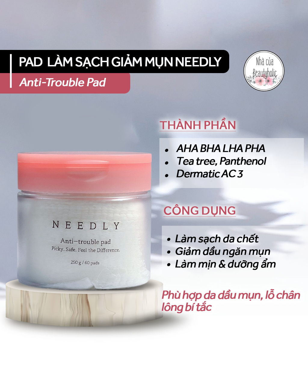 Pad làm sạch giảm dầu mụn needly anti-trouble pad