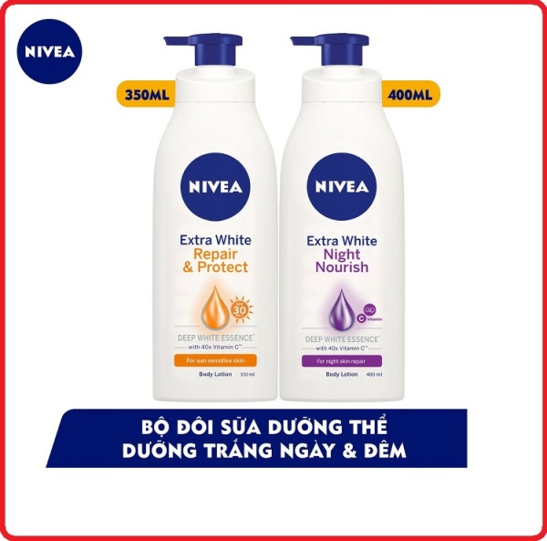 Bộ Đôi Sữa Dưỡng Thể Trắng Da NIVEA  Ngày & Đêm Chai (350ml + 400ml) nhập khẩu