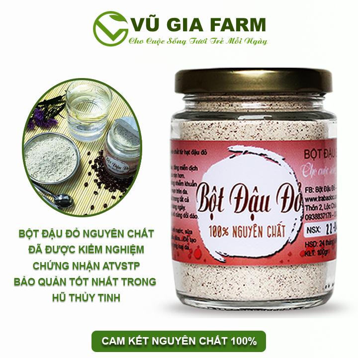 Bột Đậu Đỏ Nguyên Chất Vũ Gia (100gr/hũ) - Nguyên liệu đắp mặt nạ dưỡng da, xóa mờ thâm nám tàn nhang, cải thiện da, sáng da hiệu quả - Đã được kiểm nghiệm y tế