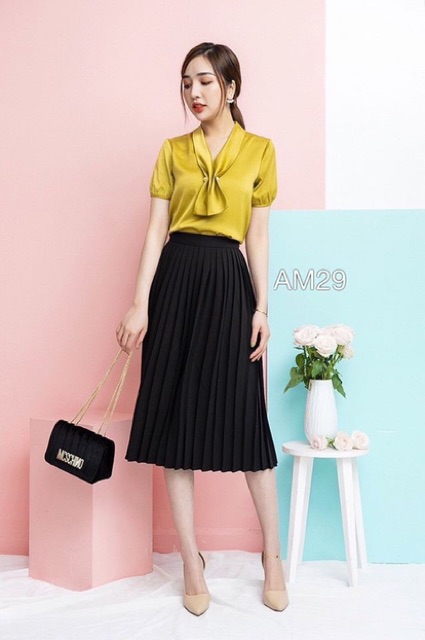 CHÂN VÁY XẾP LY 3 KIÊU NGẮN - LỠ - DÀI MS85177 ( không bóng )- 5Fox
