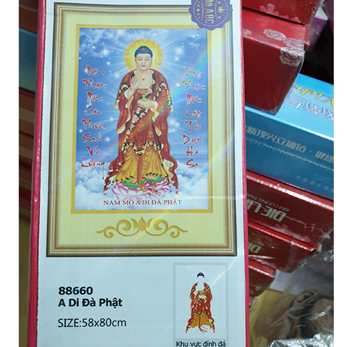 Tranh đá Phật A Di Đà đứng áo đỏ nhiều mẫu và kích thước
