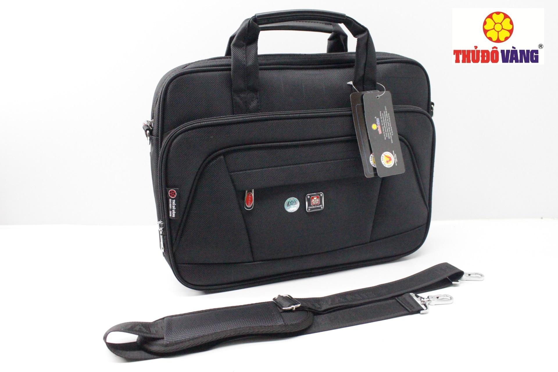 CẶP CÔNG SỞ VẢI DÙ THỦ ĐÔ VÀNG C-296 SIZE TRUNG ( Đen )