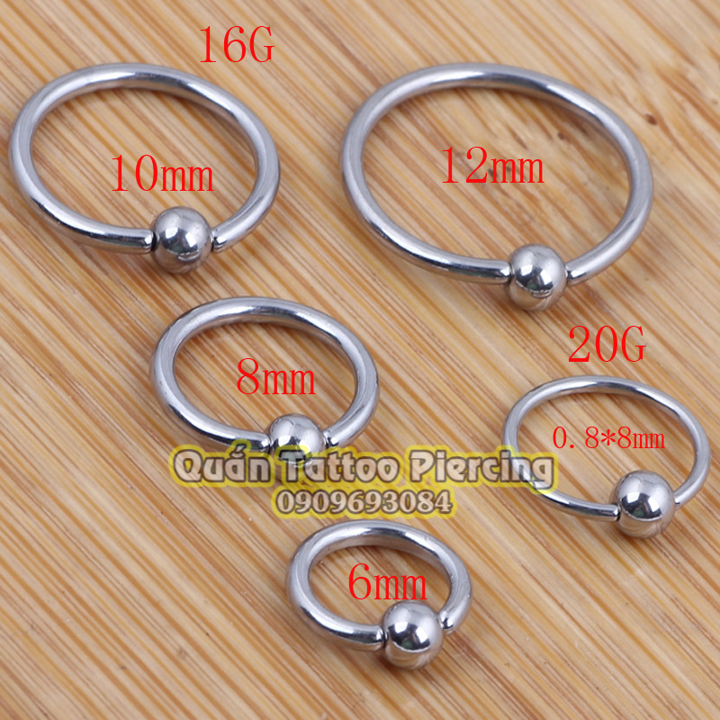 khuyên tròn 1 bi titan size 6-8-10-12mm