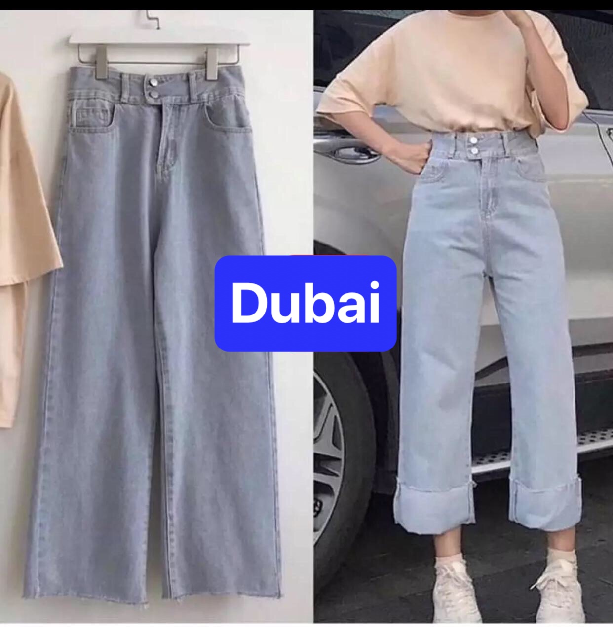 QUẦN BAGGY JEAN NỮ XANH 2 NÚT CHẤT BÒ ỐNG SUÔNG RỘNG DÀI LƯNG CAO NÂNG MÔNG NHẬT BẢN DB-25  CAO CẤP - DUBAI FASHION