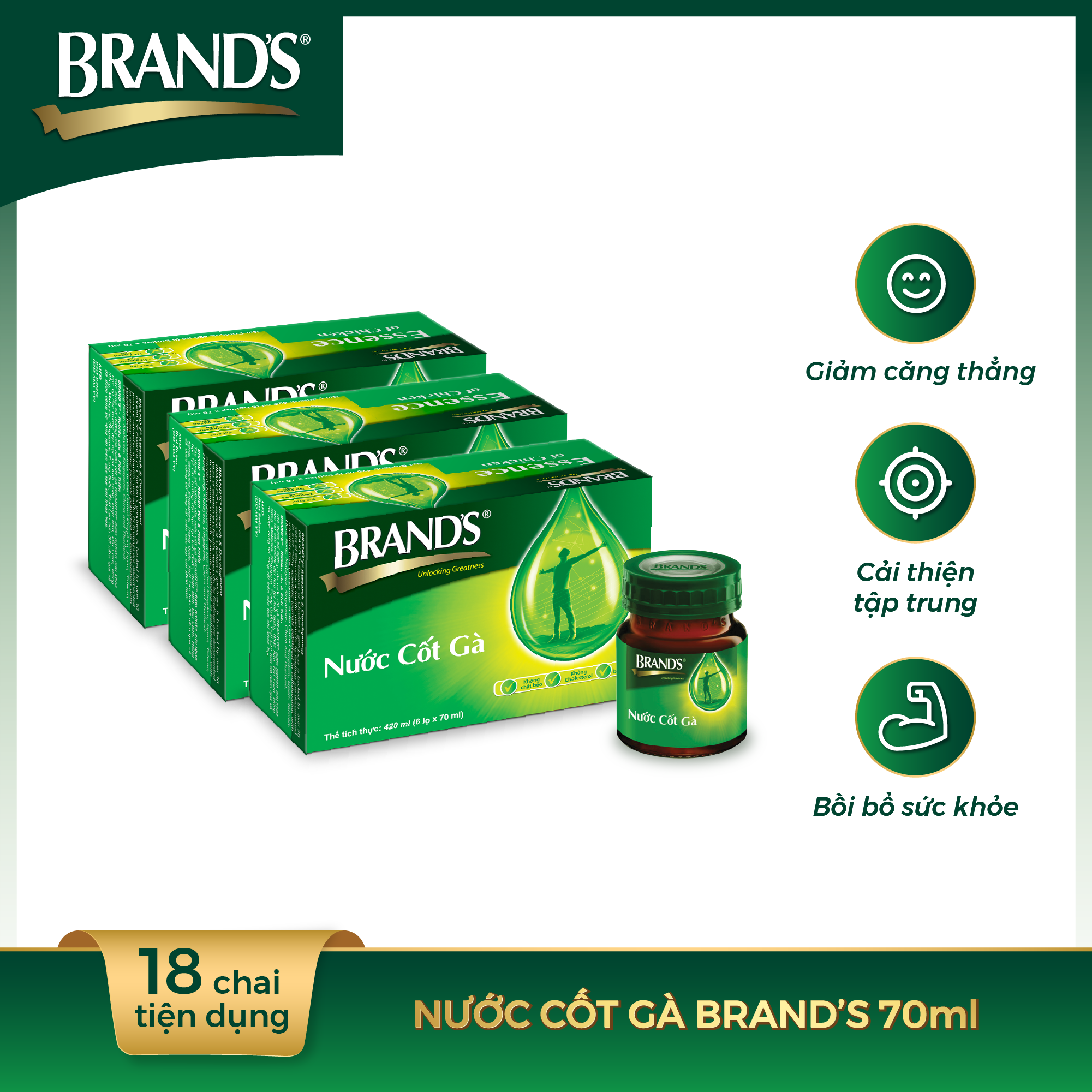 Combo 3 Hộp 6 Chai Nước Cốt Gà BRAND'S (70ml/Chai)